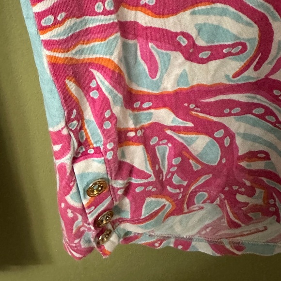 Lilly Pulitzer Long Sleeve Top Pima Cotton Blue Pink Coral Print Shirt Coastal M - Picture 9 of 11